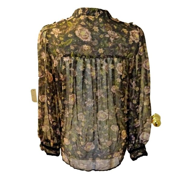 Pre-Loved Zara Small Black with Pink Flowers Sheer Long Sleeve Blouse - Picture 3 of 8